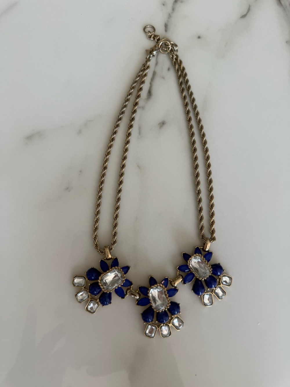 Banana Republic Statement Necklace with Blue and Clear Crystal Accents
